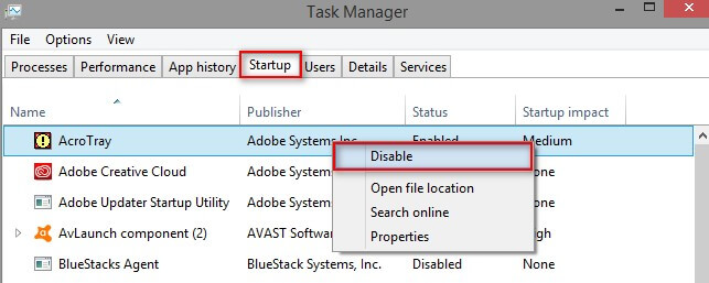 Task Manager To Disable Acrotray