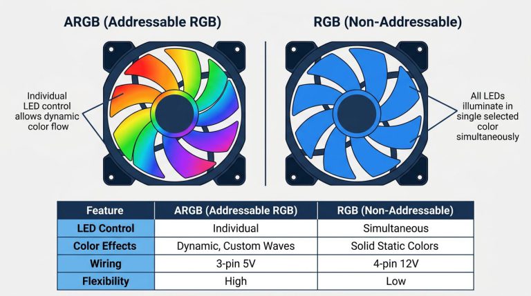 ARGB vs RGB fan comparison showing color differences