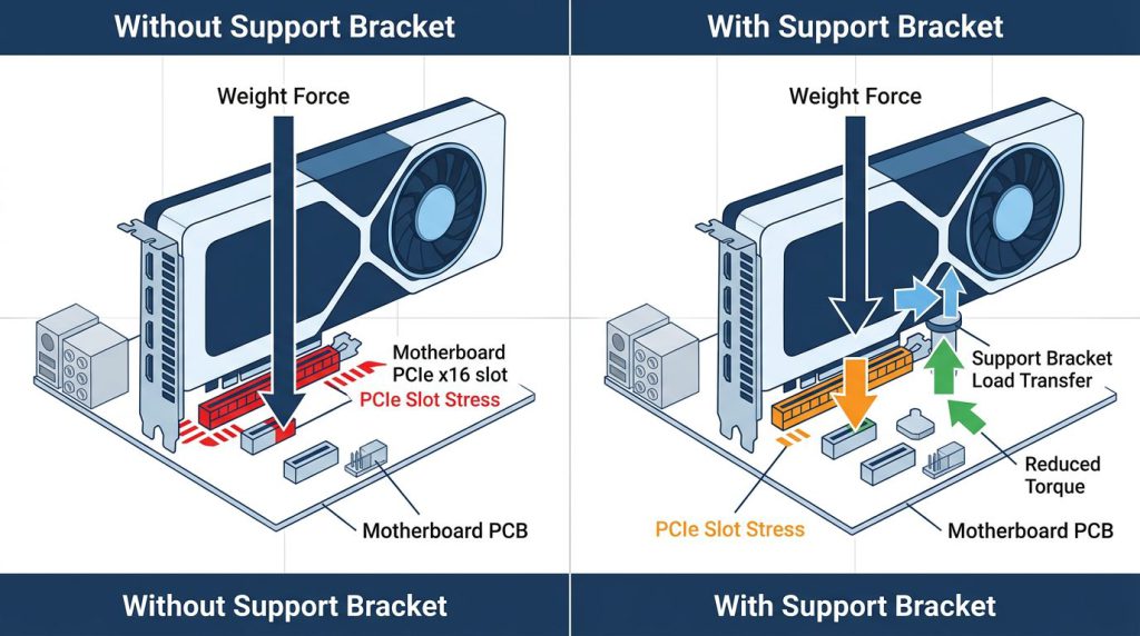 gpu support bracket pcb weight distribution force diagram