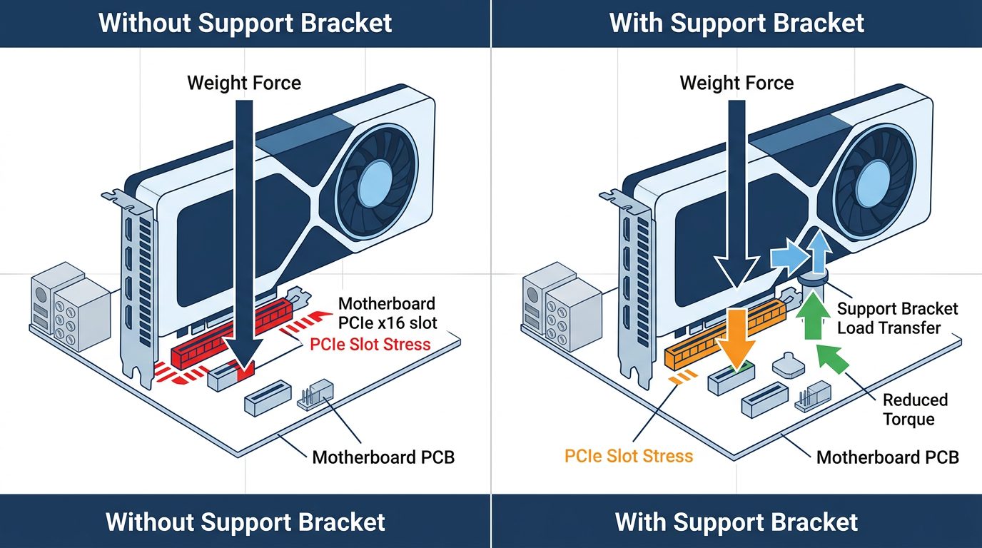 gpu support bracket pcb weight distribution force diagram