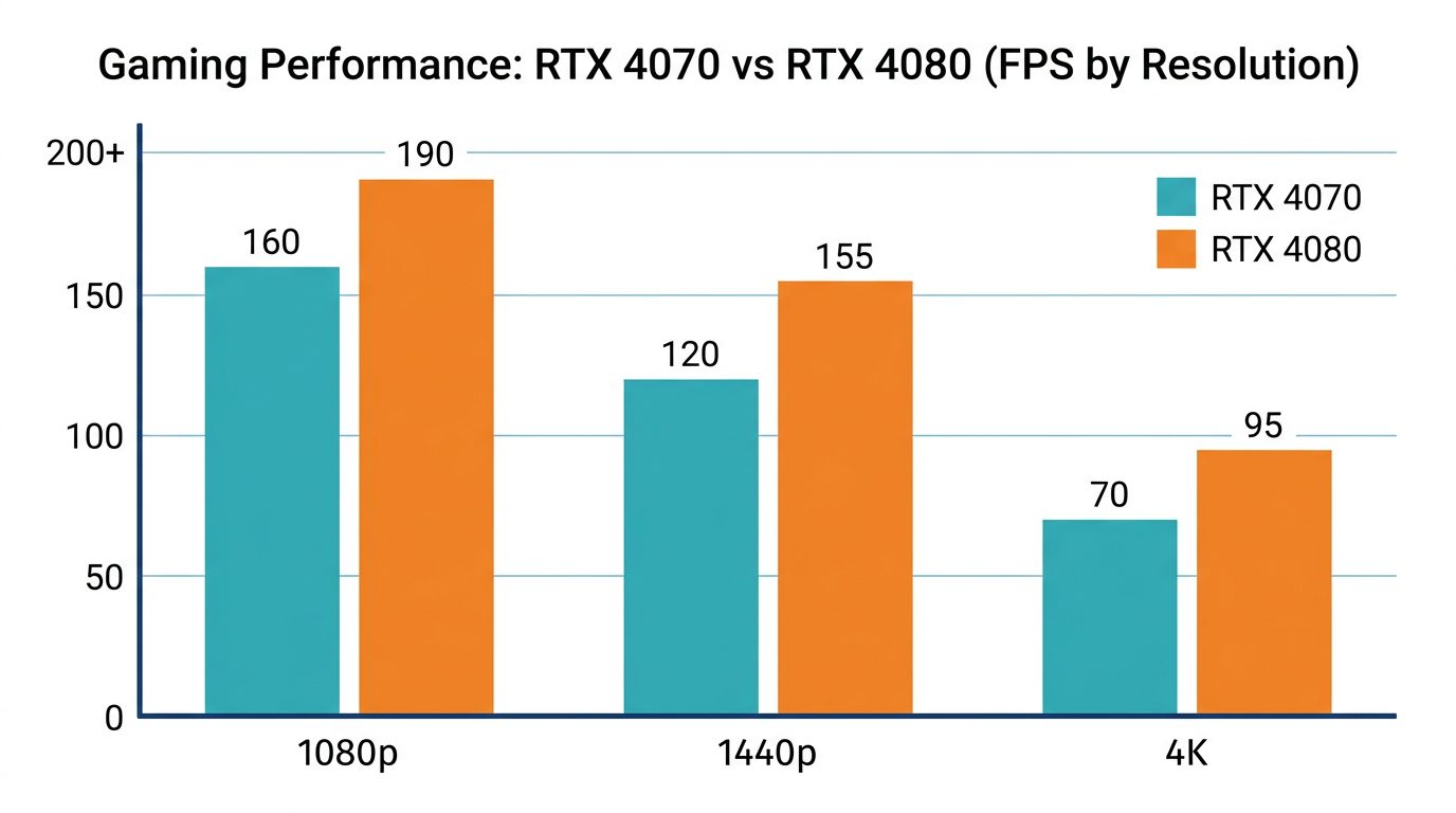 rtx 4070 vs 4080 gaming fps benchmark comparison 1080p 1440p 4k