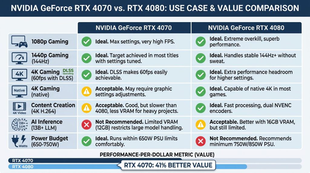 rtx 4070 vs 4080 performance comparison gaming workstation benchmarks
