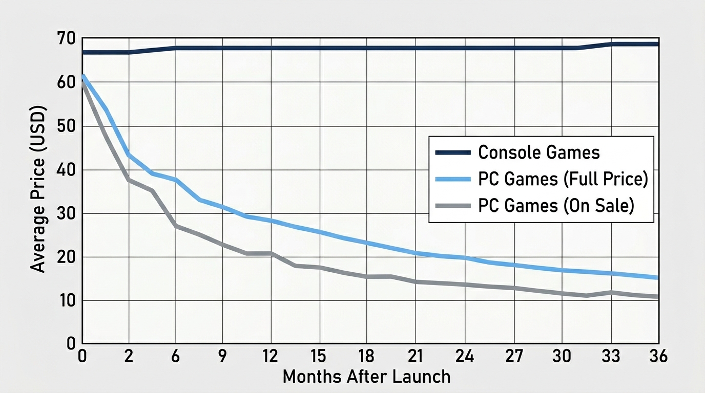 game price trends PC Steam vs console PlayStation Xbox over 3 years