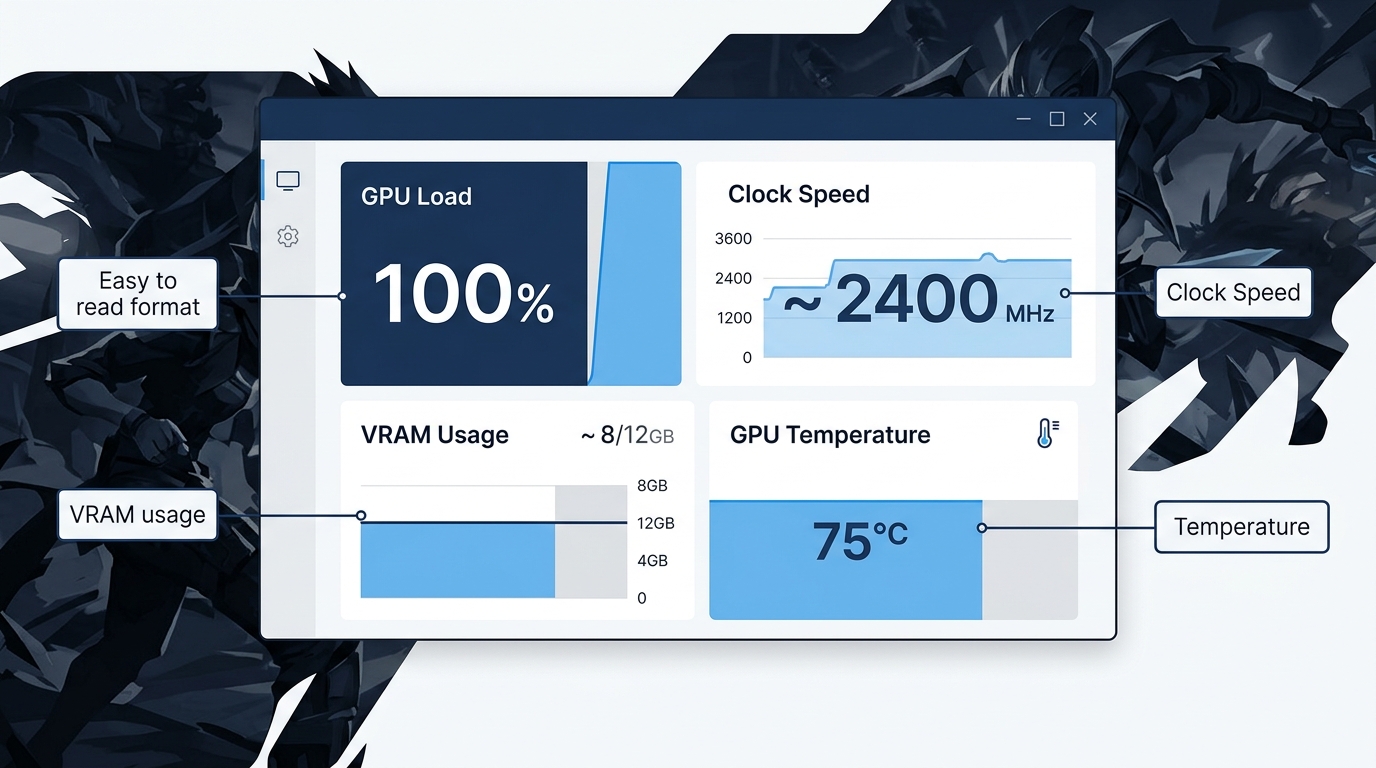 GPU monitoring software showing 100% usage load during gaming