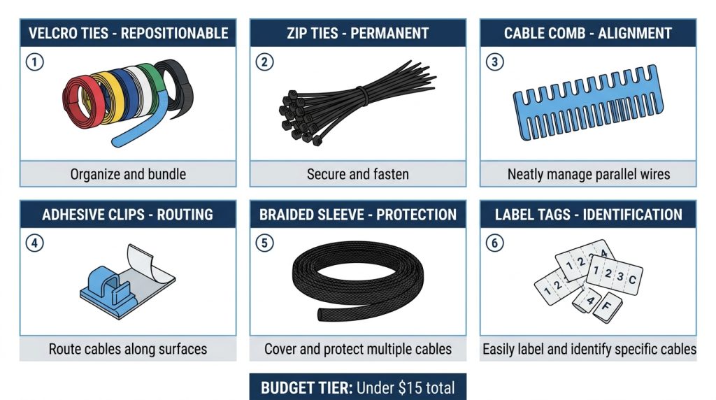 cable management tools velcro ties zip ties cable combs clips sleeves