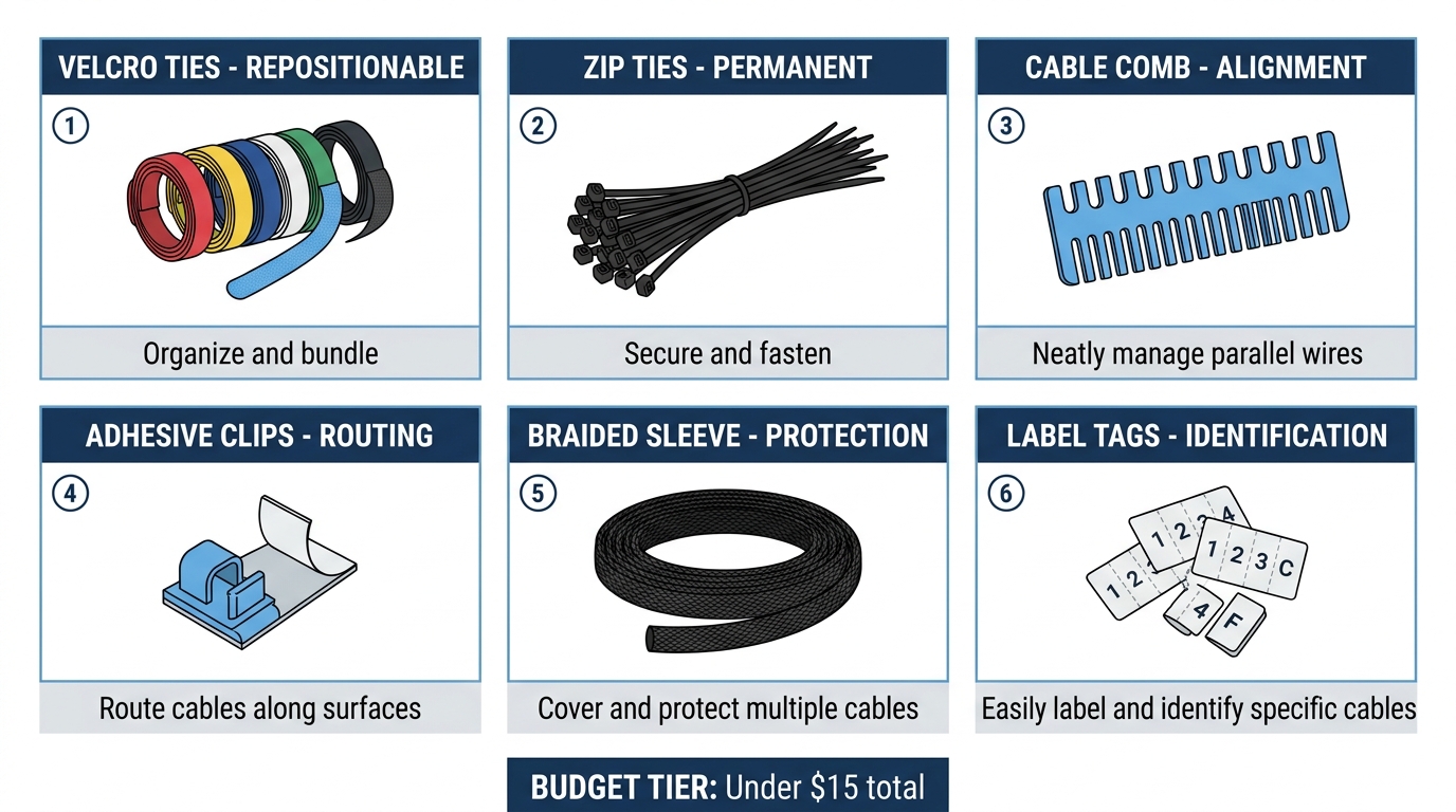 cable management tools velcro ties zip ties cable combs clips sleeves