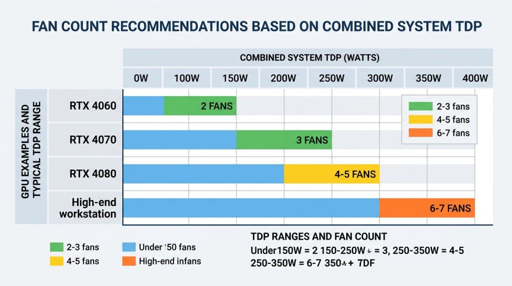 case fan count recommendation chart GPU TDP wattage RTX 4060 4070 4080