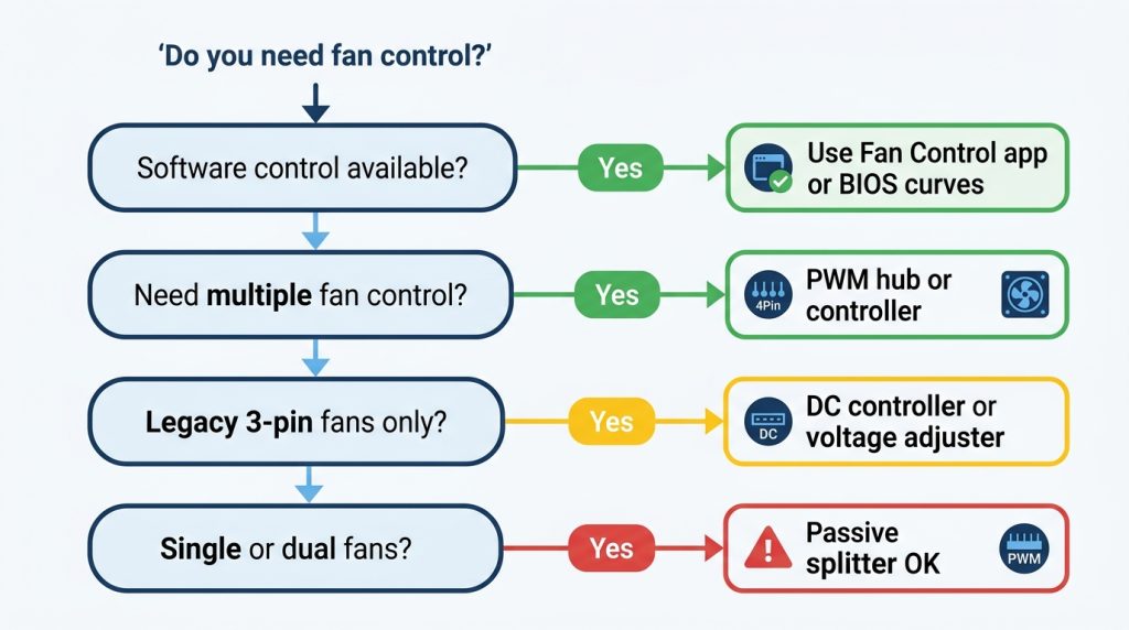 Fan controller type selection flowchart PWM DC software hardware