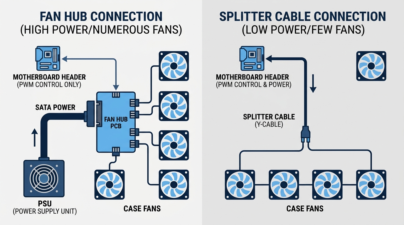 fan hub splitter wiring motherboard header SATA power comparison
