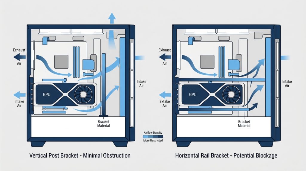 Airflow patterns with vertical vs horizontal GPU support bracket installation