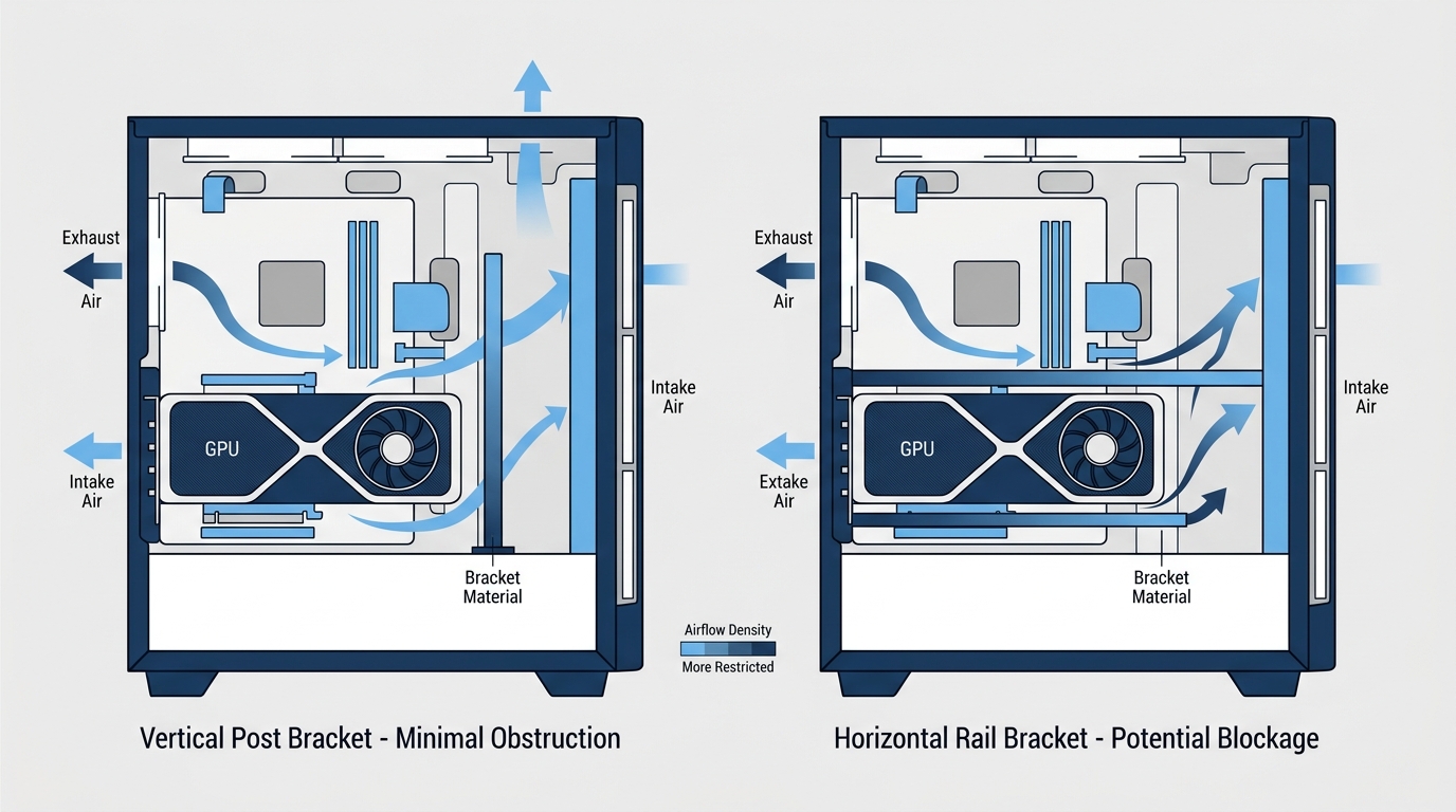 Airflow patterns with vertical vs horizontal GPU support bracket installation