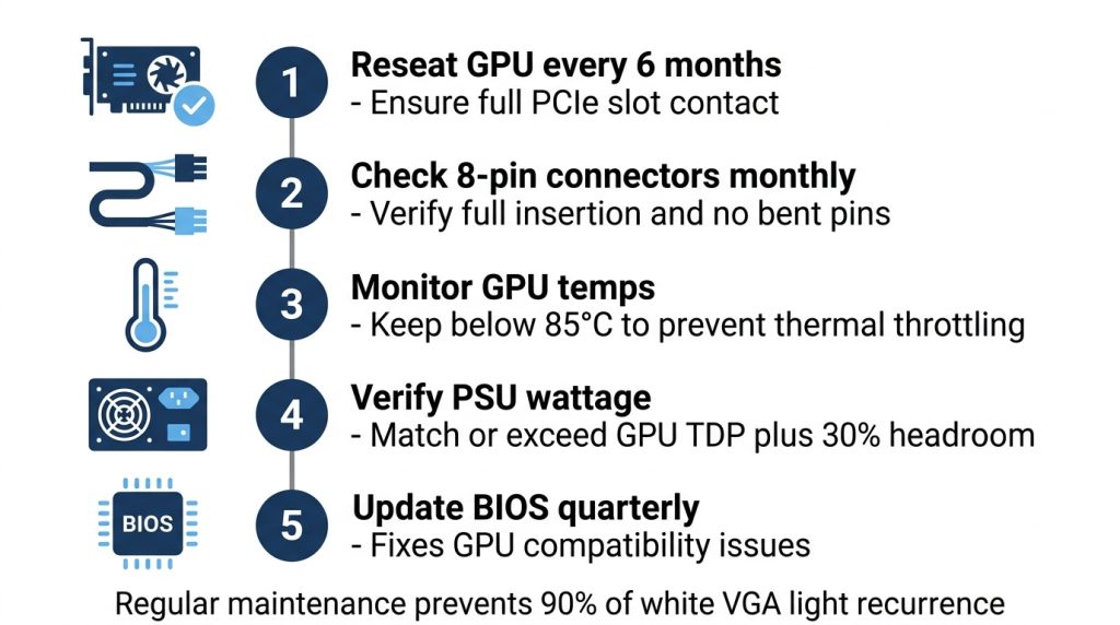 Preventive maintenance checklist for GPU seating power connectors and thermal management