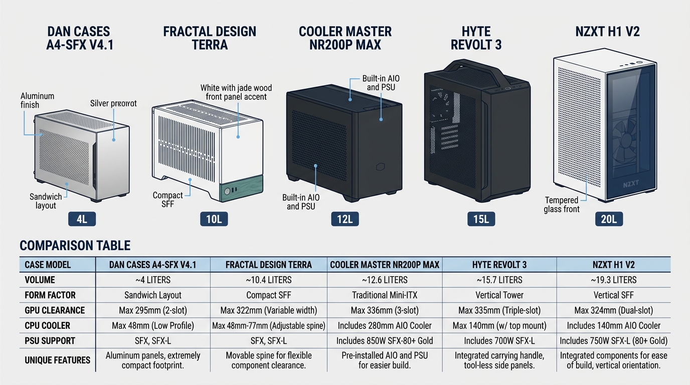 mini ITX cases size comparison Fractal Design Terra Cooler Master NR200P Dan Cases A4-SFX