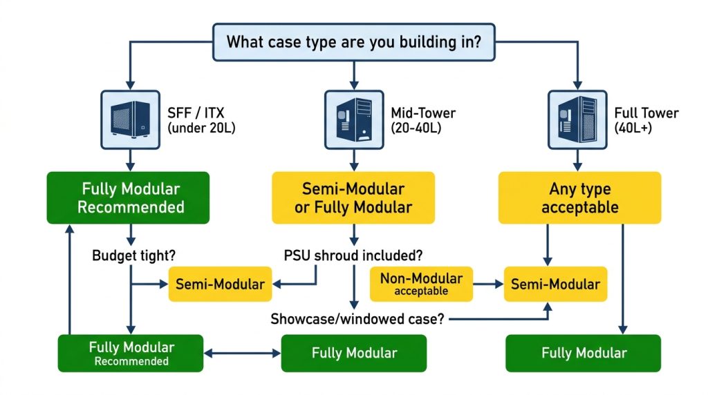 choose modular PSU case size ITX SFF mid-tower full tower decision guide