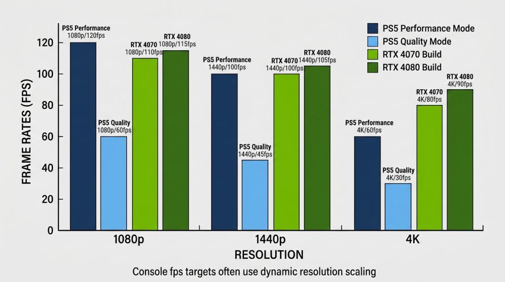 PC vs console frame rates and resolution targets 1080p 1440p 4K comparison chart