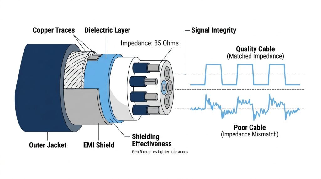 PCIe riser cable signal integrity impedance matching shielding diagram