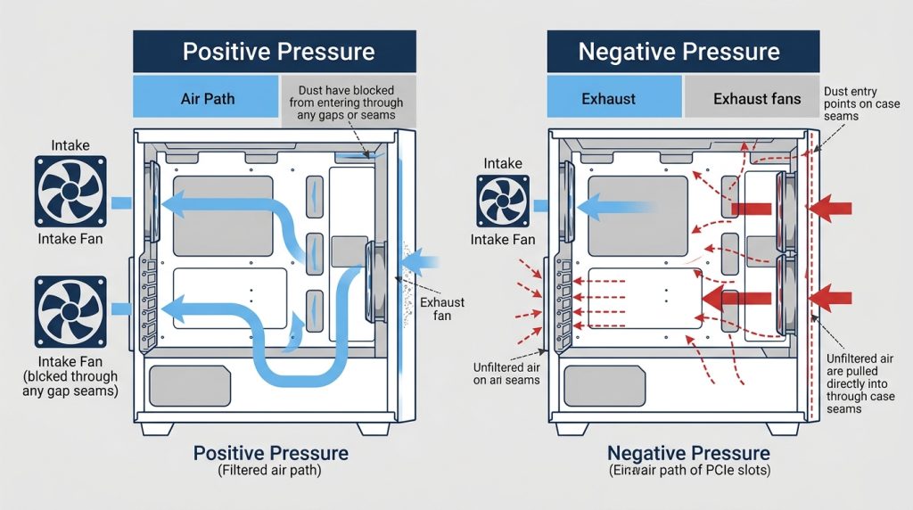 positive pressure negative pressure case airflow dust filter comparison