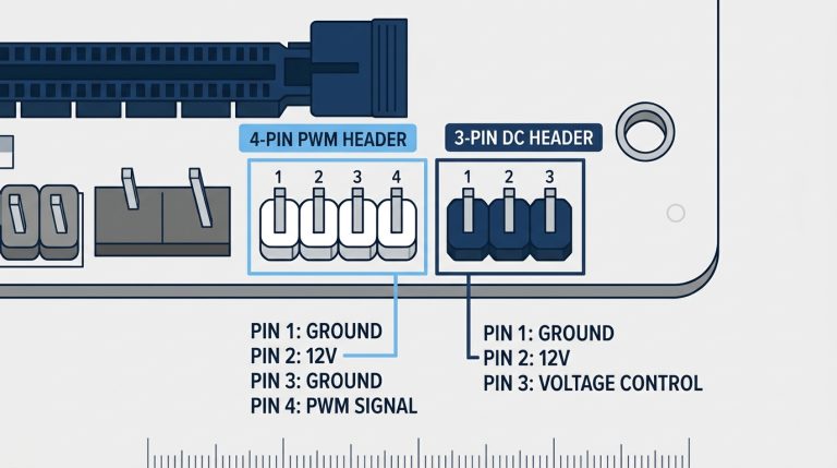 PWM 4-pin and DC 3-pin fan headers on motherboard labeled