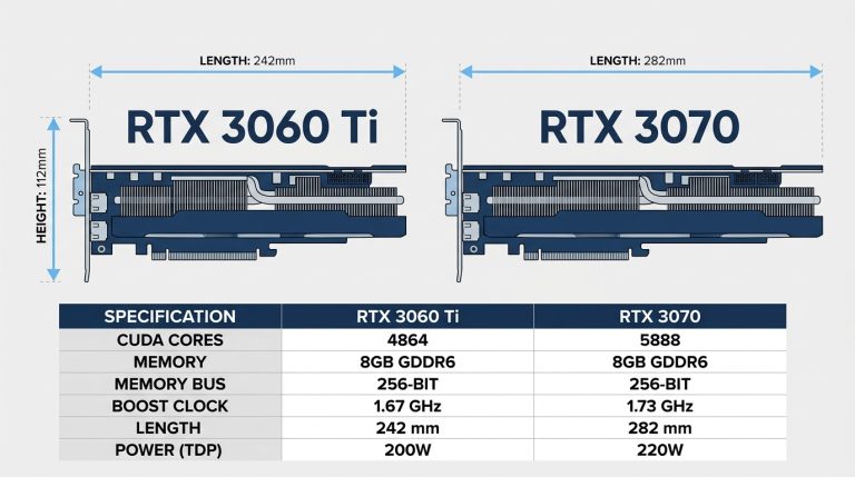 RTX 3060 Ti vs 3070 graphics cards side by side physical comparison