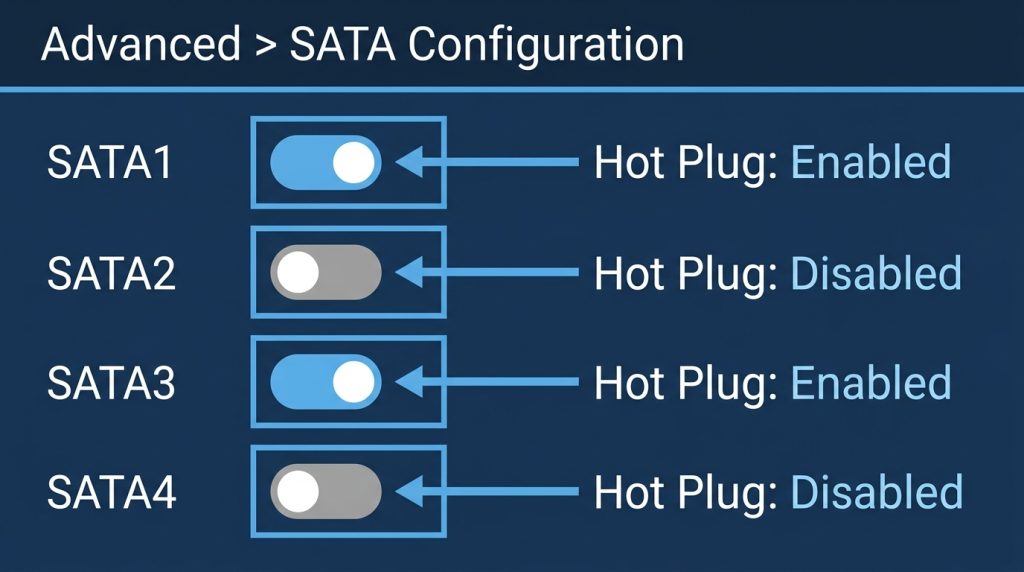 SATA hot plug BIOS settings per-port toggle menu