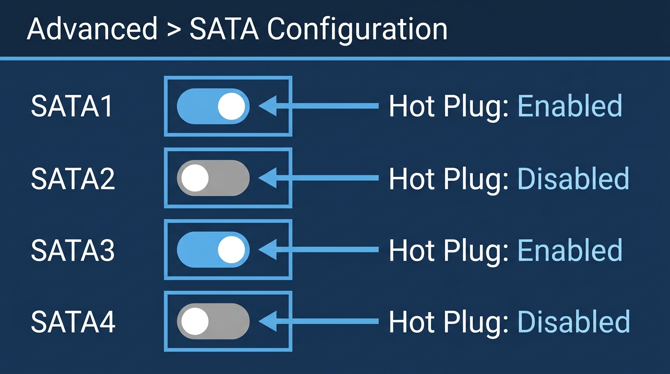 SATA hot plug BIOS settings per-port toggle menu