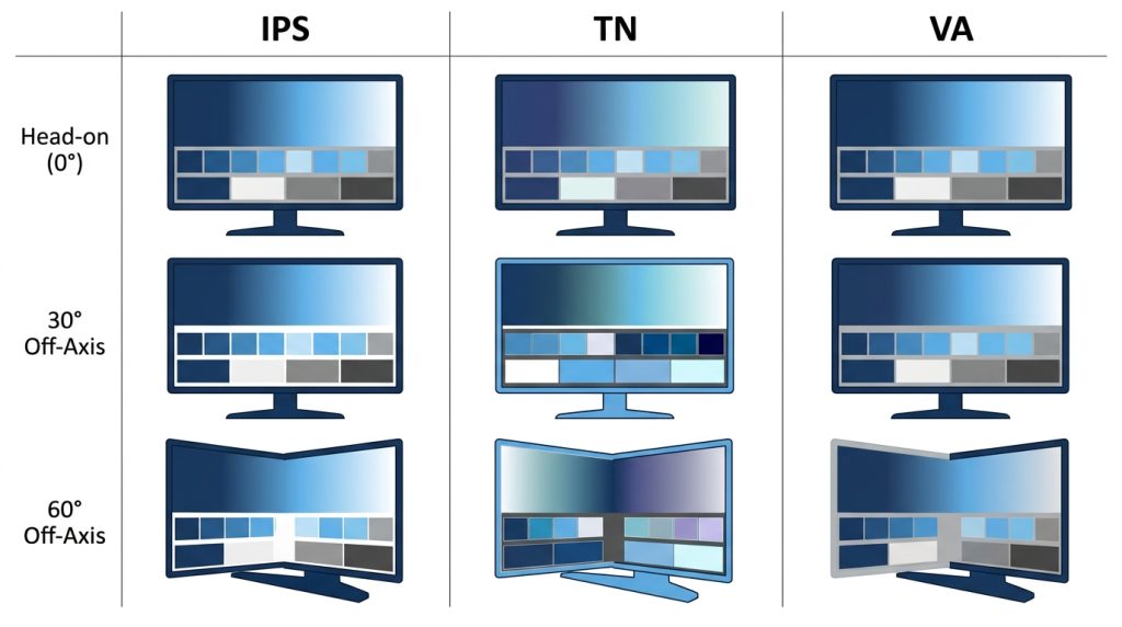viewing angle comparison IPS TN VA color shift off-axis display