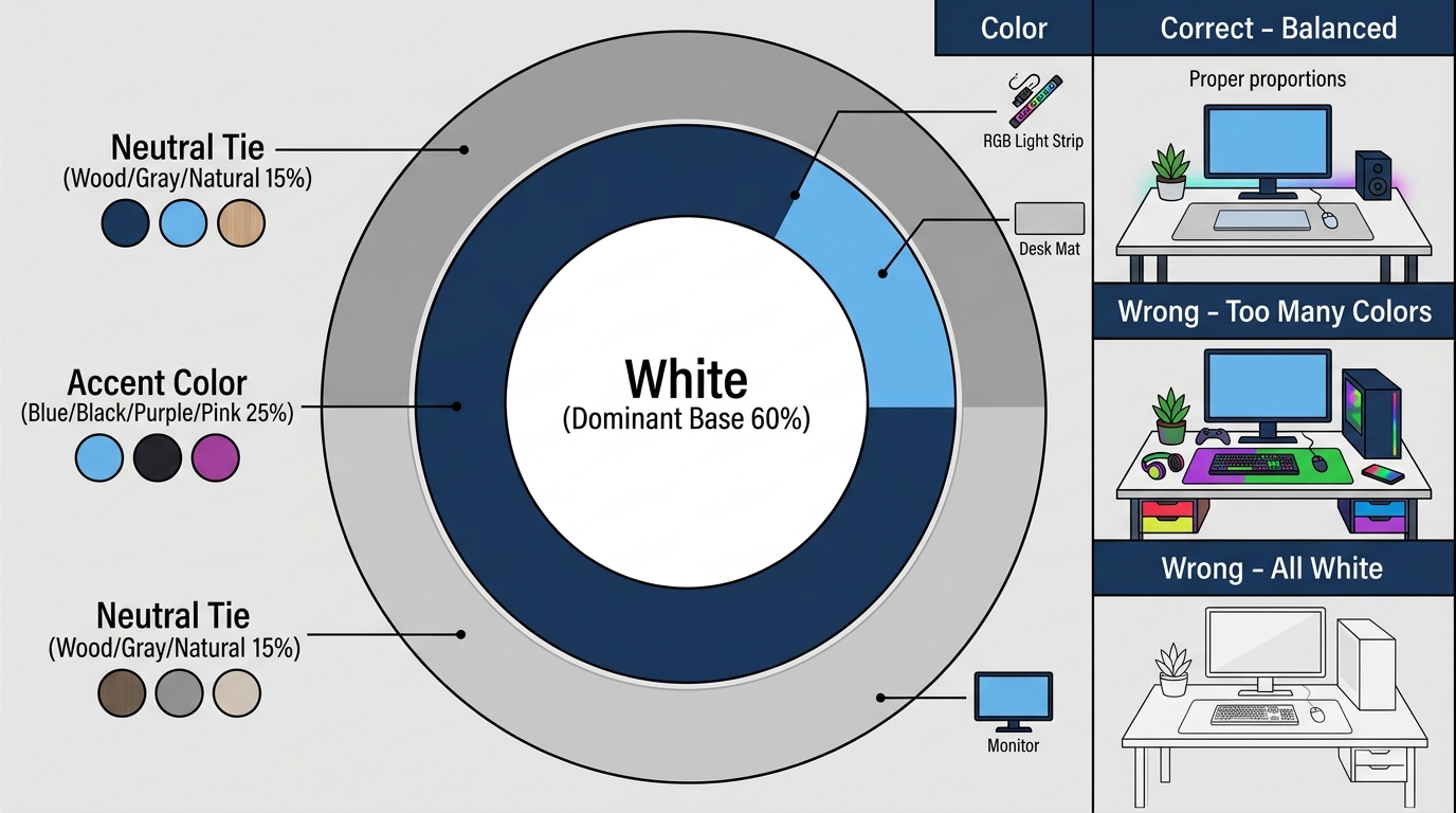 Rule of three color scheme: white base, accent color, neutral element visual breakdown
