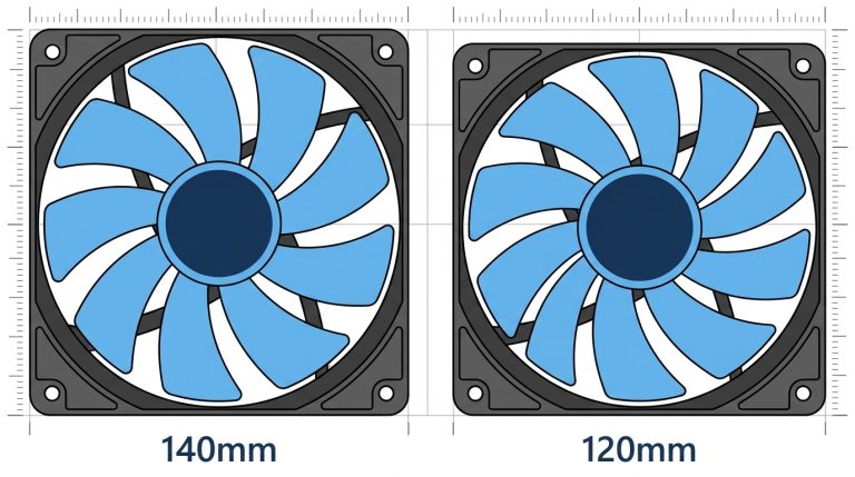 140mm fan vs 120mm fan size comparison blade diameter mounting holes