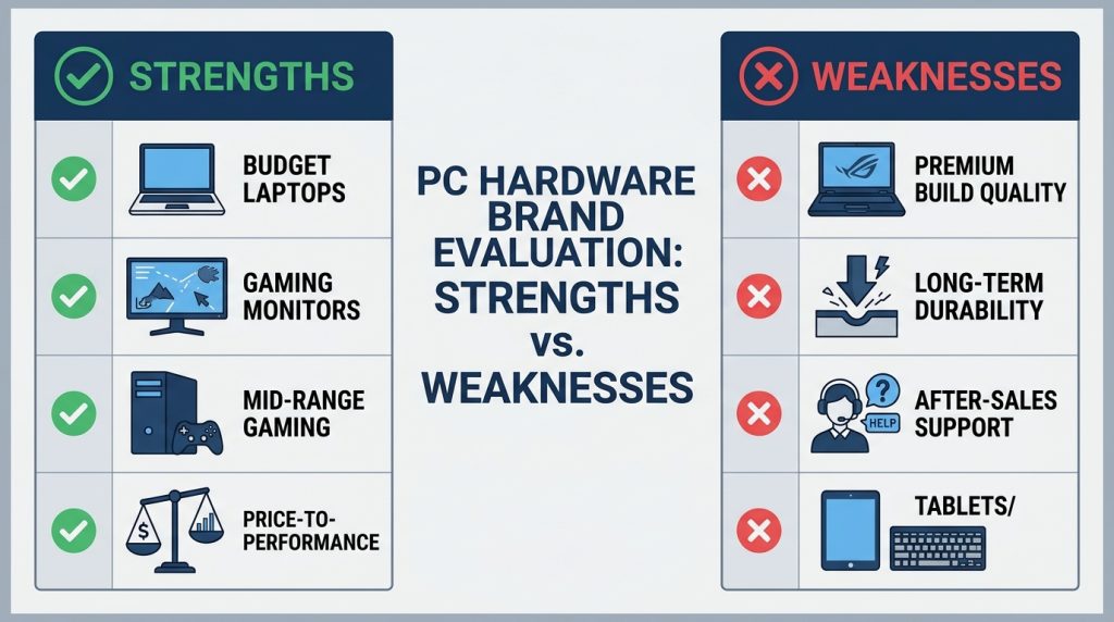 Acer strengths weaknesses budget gaming monitors durability support rating