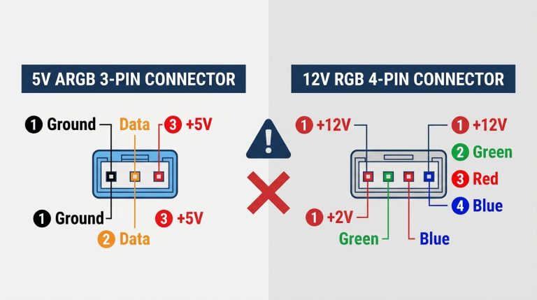 5V ARGB 3-pin vs 12V RGB 4-pin connector pinout diagram comparison