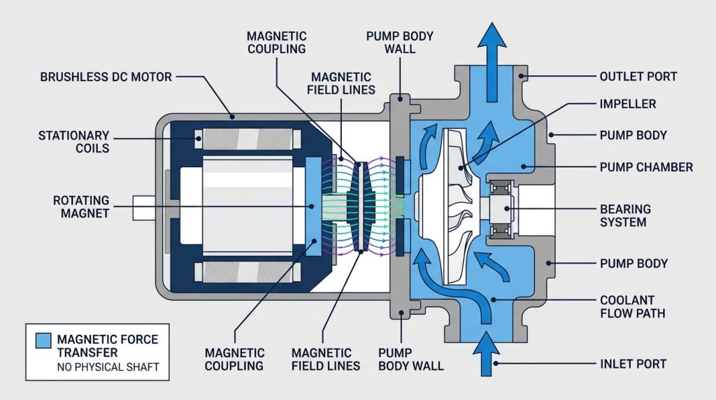 DDC pump magnetic drive coupling motor impeller cross-section diagram