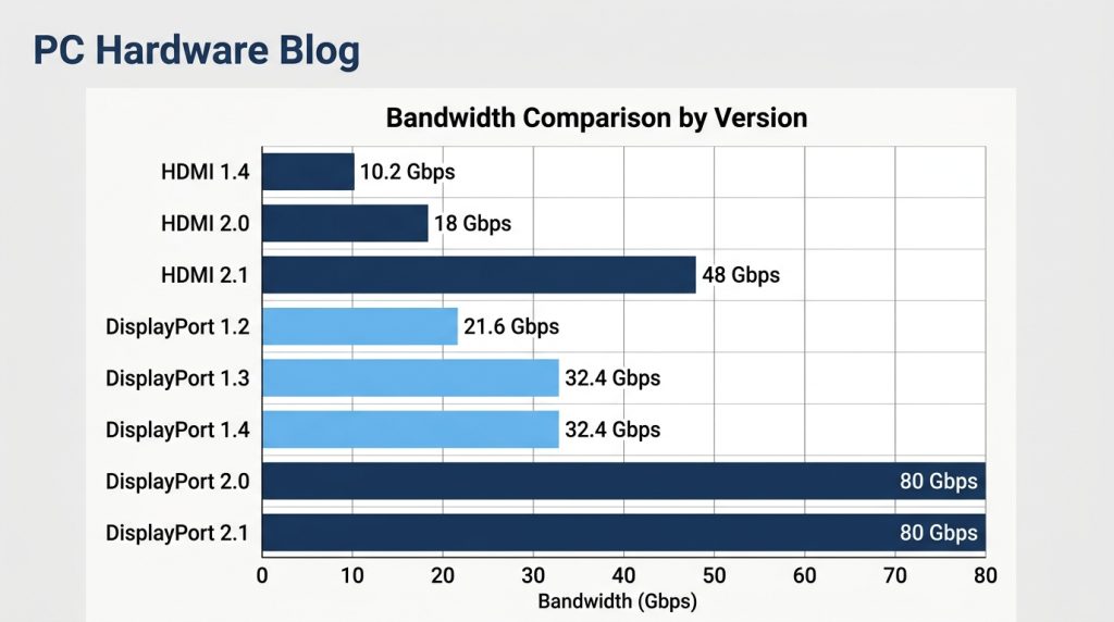 DisplayPort vs HDMI bandwidth specifications by version generation chart
