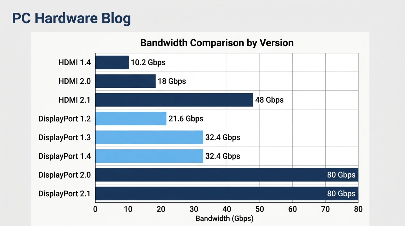 DisplayPort vs HDMI bandwidth specifications by version generation chart