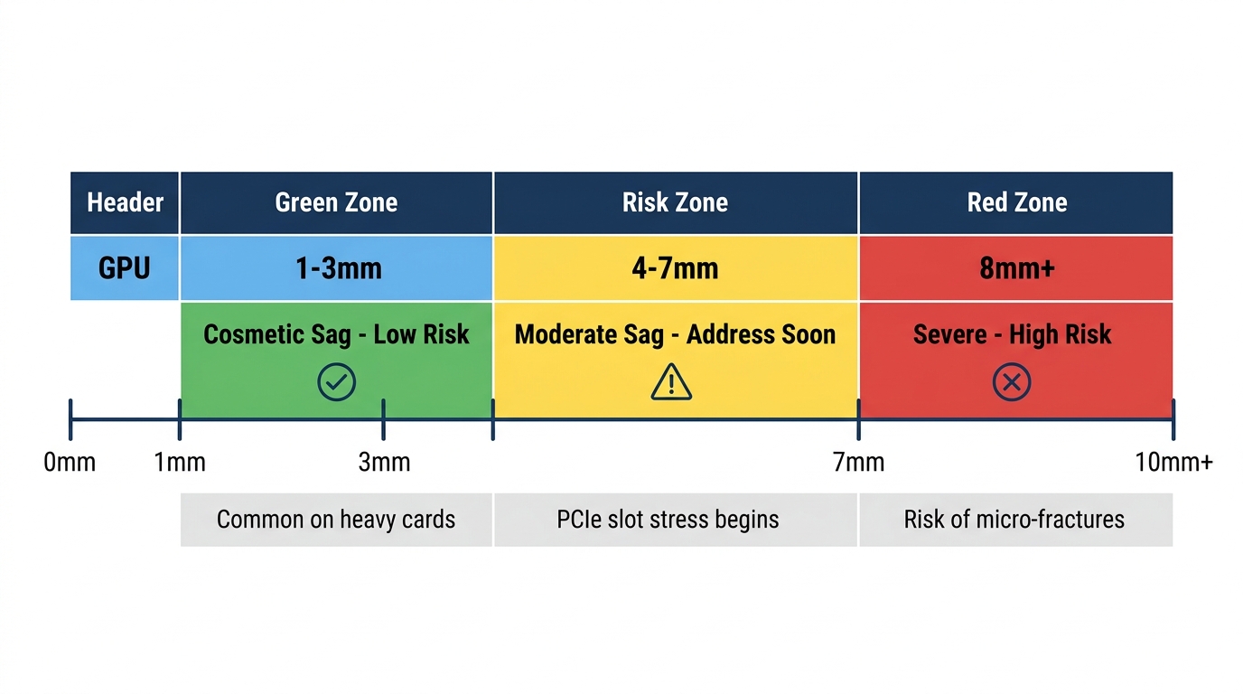 GPU sag deflection risk scale 1mm to 10mm severity chart