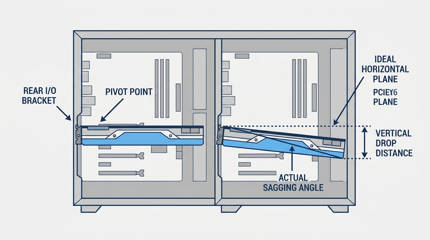 GPU sag comparison level vs drooping graphics card PCIe slot