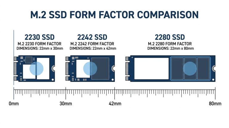 M.2 2230 2242 2280 SSD size comparison ruler dimensions mm
