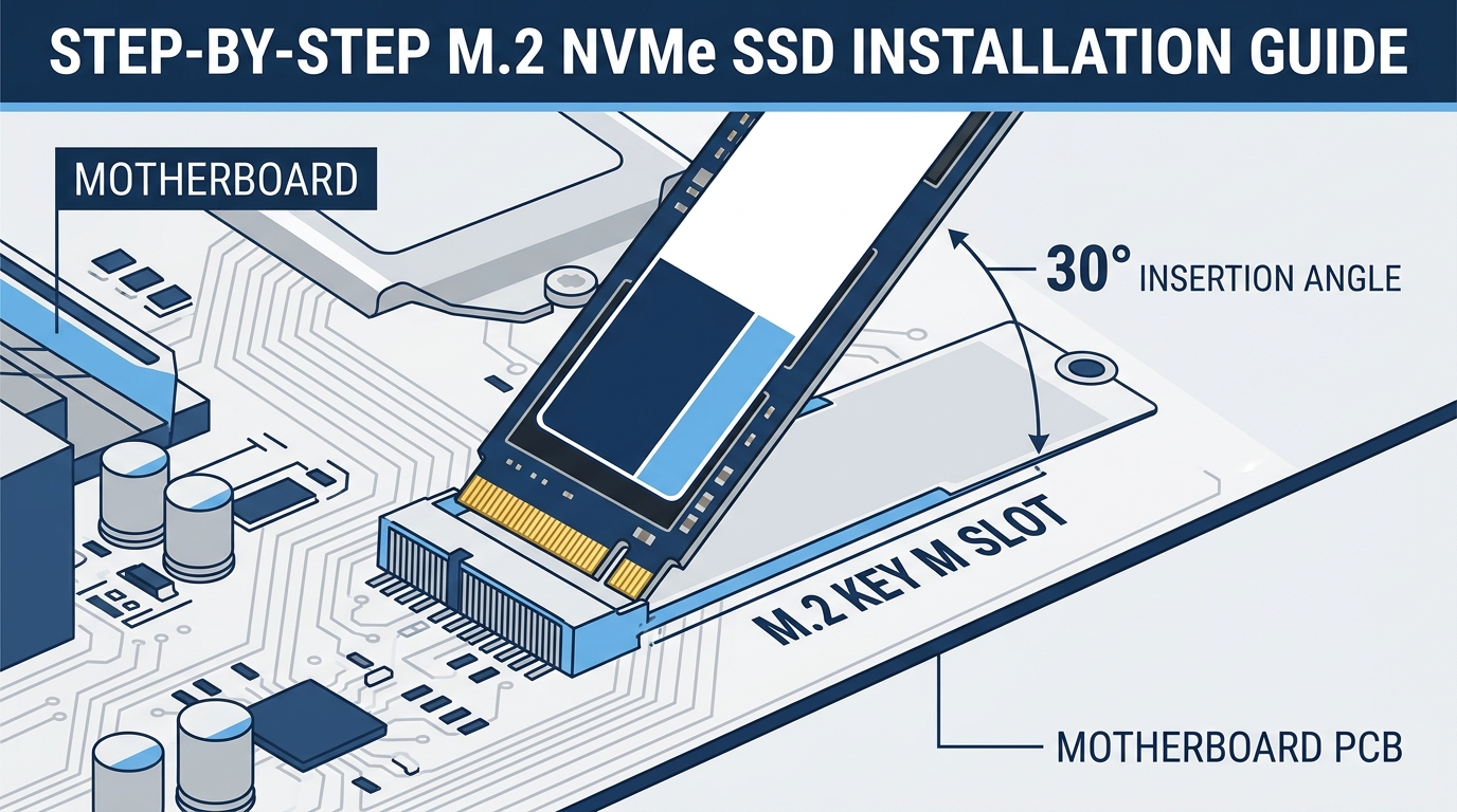 M.2 SSD 30 degree angle insertion motherboard slot installation