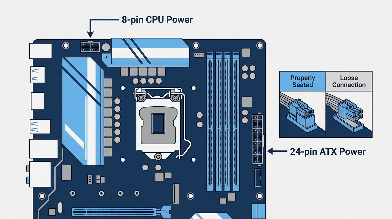 motherboard 24-pin ATX power connector 8-pin CPU power location diagram