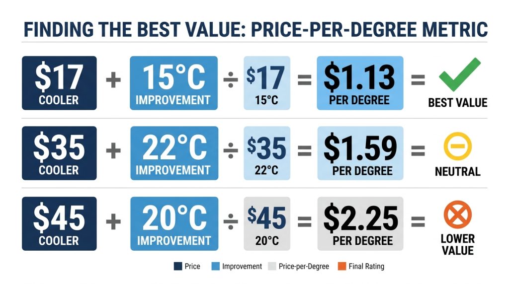 price per degree cooling value metric budget cooler best value calculation
