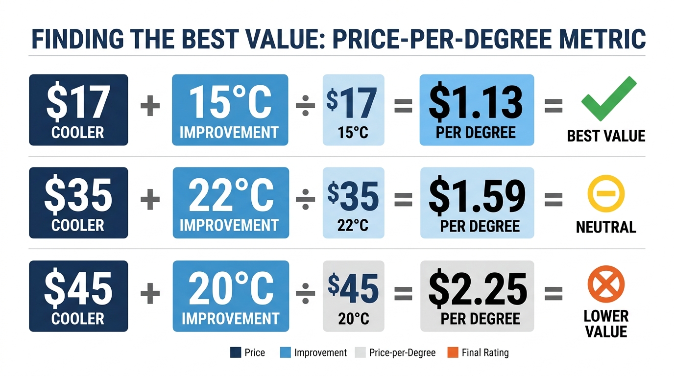 price per degree cooling value metric budget cooler best value calculation