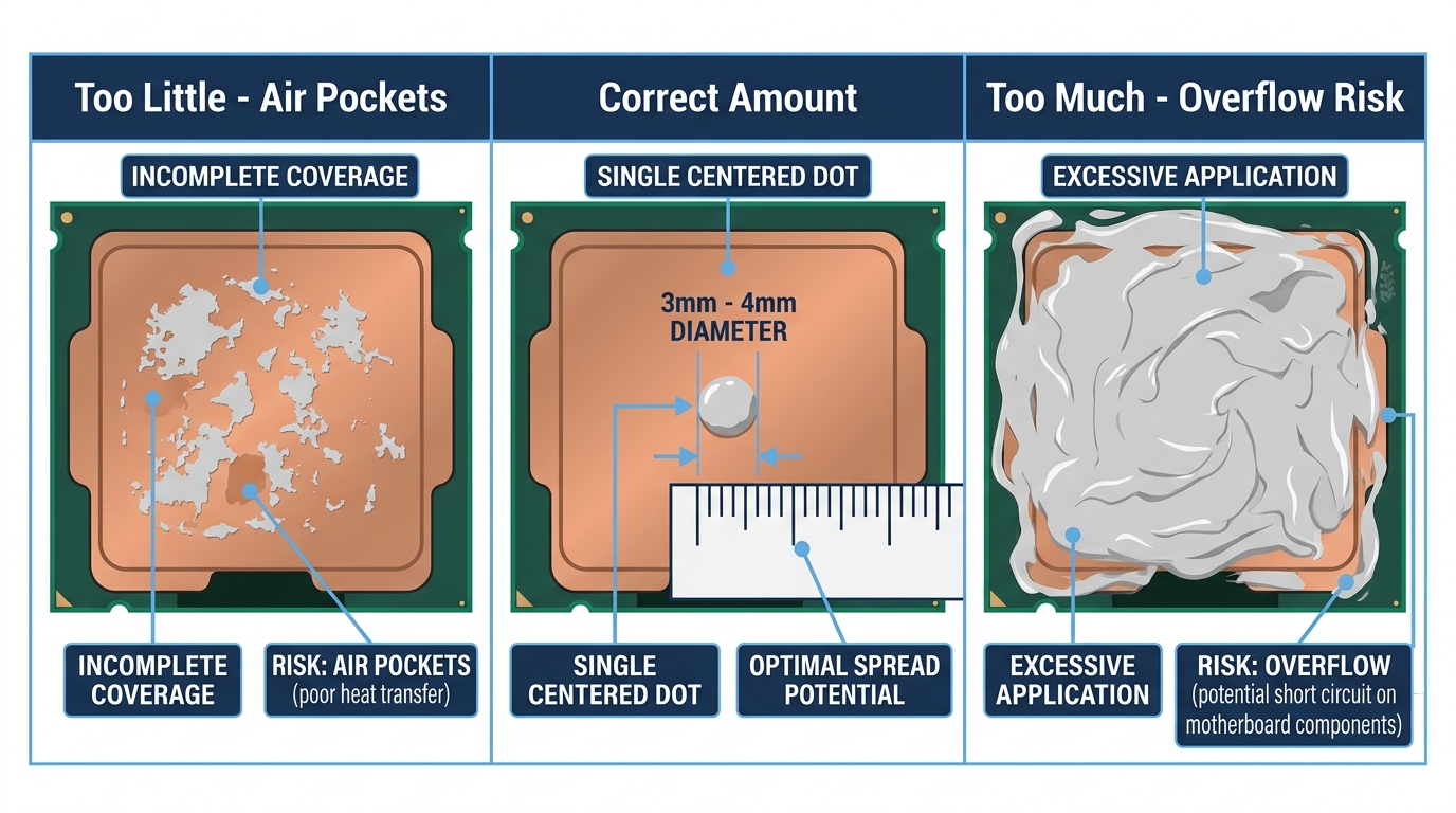 thermal paste amount CPU IHS too little correct too much comparison