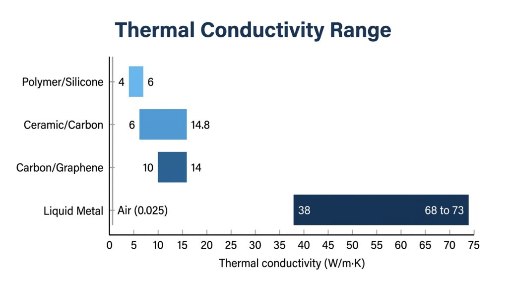 thermal conductivity W/m·K comparison chart polymer ceramic carbon liquid metal paste types