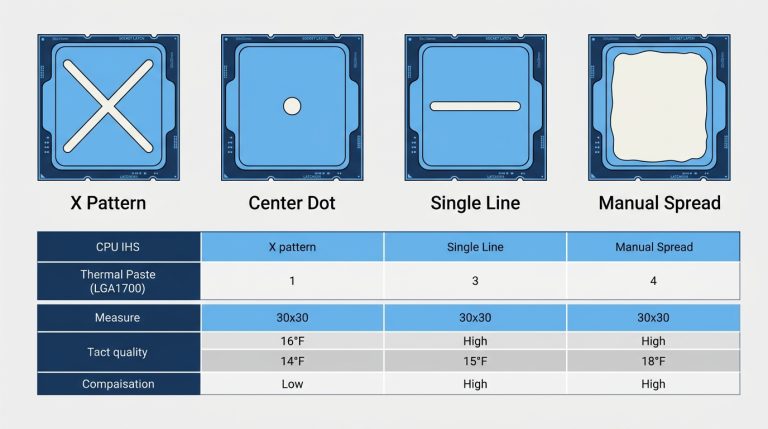 X pattern dot line spread thermal paste application methods CPU IHS