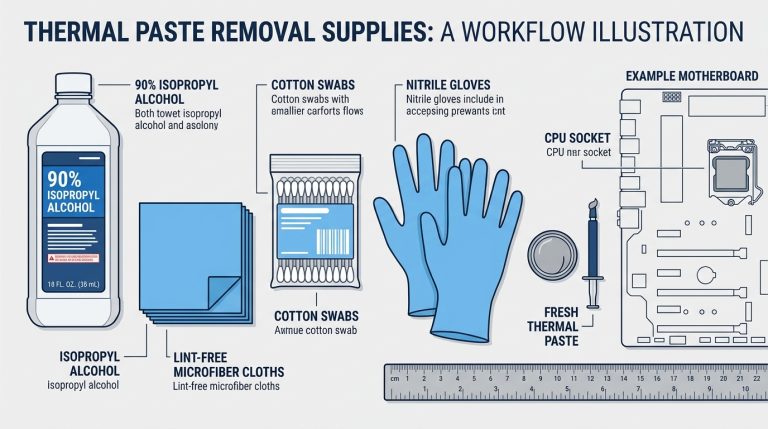 isopropyl alcohol IPA lint-free cloth cotton swabs nitrile gloves thermal paste removal supplies