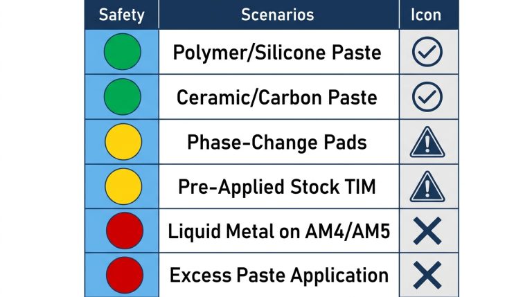 thermal paste safety guide green yellow red icons polymer ceramic liquid metal AM5