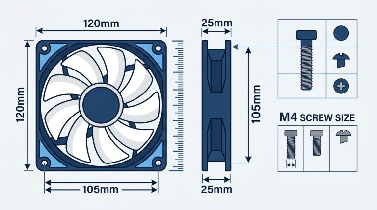 120mm case fan dimensions 120x120x25mm depth width height measurements