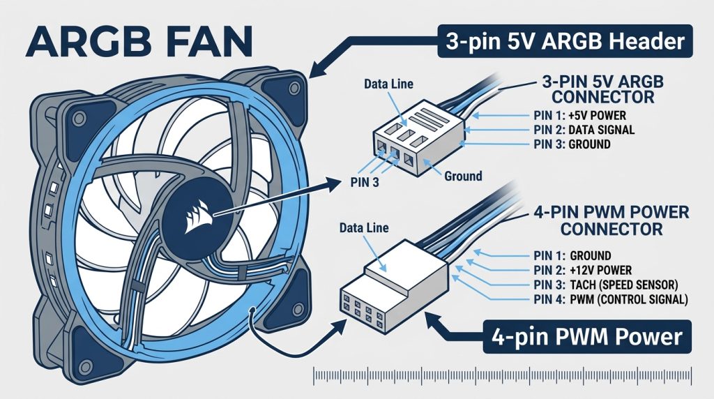 ARGB fan 3-pin 5V connector cable motherboard header