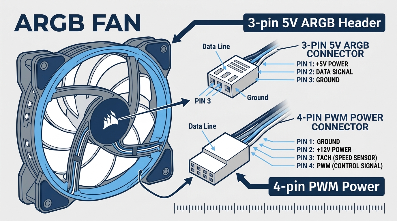 ARGB fan 3-pin 5V connector cable motherboard header