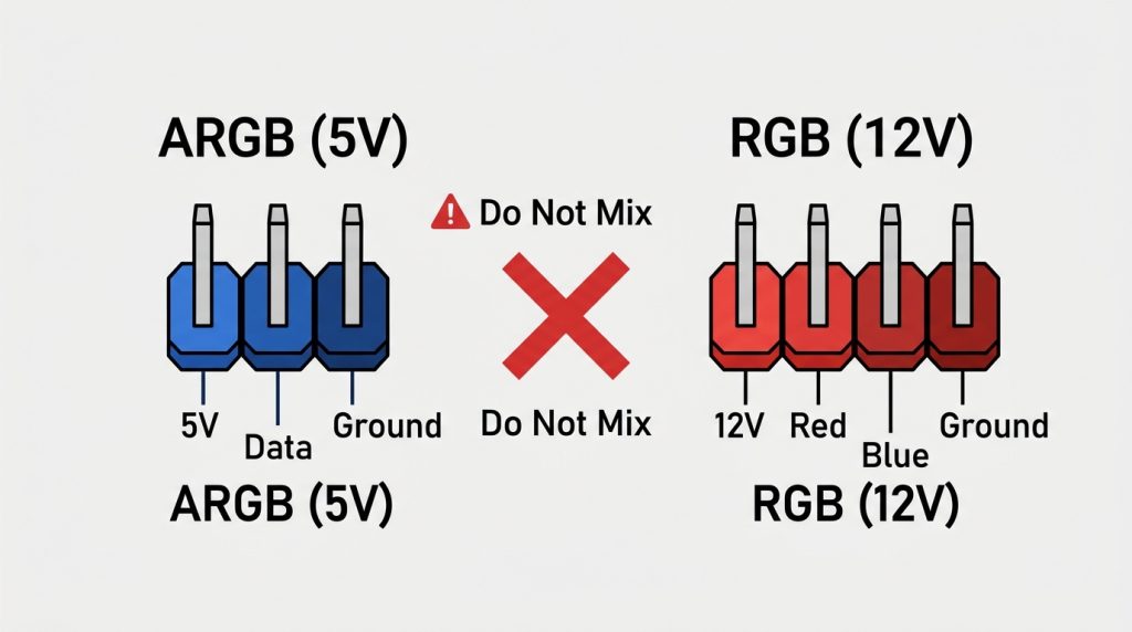ARGB 3-pin 5V vs RGB 4-pin 12V motherboard header pinout