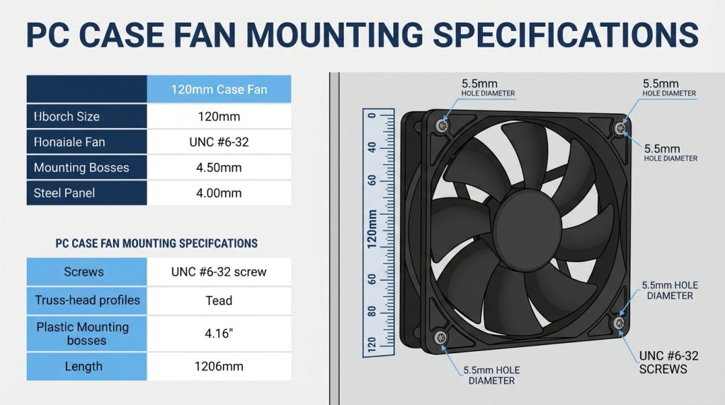 UNC #6-32 case fan screws in 5.5mm mounting holes 120mm fan chassis